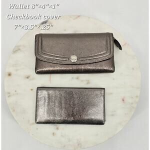 Coach Metallic Pewter Leather Wallet & Checkbook Cover Set